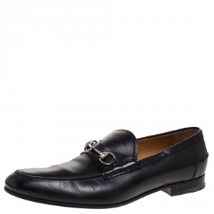 Gucci Black Leather Horsebit Loafers Size 44