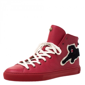 Gucci Red Leather Web Detail with  Panther High Top Lace Up Sneaker Size 42.5