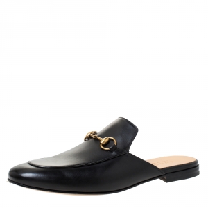 Gucci Black Leather Princetown Horsebit Mules Size 42.5