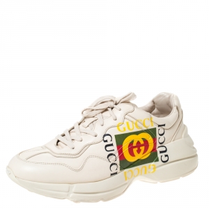 Gucci Ivory Leather Rhyton GG Logo Platform Sneakers Size 42.5