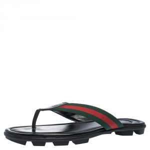 Gucci Black GG Leather Web Detail Thong Flats Size 42.5