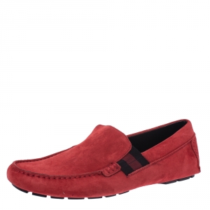 Gucci Red Suede Web Detail New Praga Slip On Loafers Size 42.5