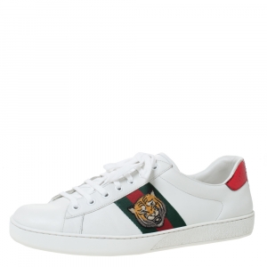 Gucci White Leather Ace Embroidered Tiger Low Top Sneakers Size 45