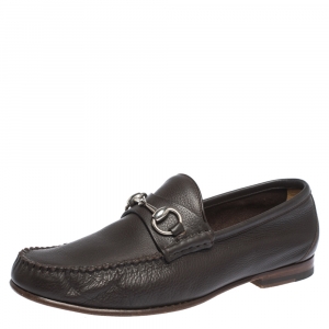 Gucci Brown Leather Horsebit Slip On Loafers Size 41