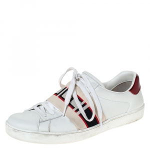 Gucci White Leather Ace Stripe Low Top Sneakers Size 40.5