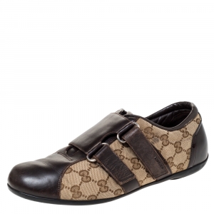 Gucci Brown Guccissima Canvas and Leather Velcro Sneakers Size 40