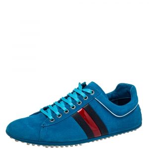 Pre Owned Gucci Blue Suede Web Detail Low Top Sneakers Size 41.5