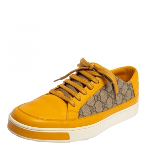 Gucci Yellow/Beige GG Canvas and Leather Low Top Sneakers Size 44
