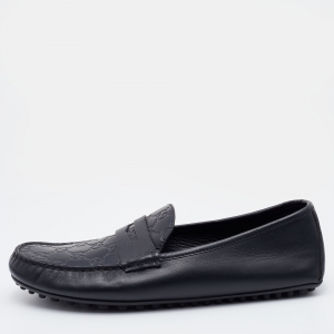 Gucci Black Guccissima Leather Penny Slip On Loafers Size 42