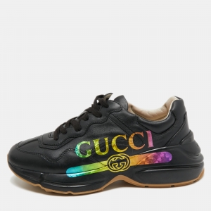 Gucci Black Leather Rhyton Sneakers Size 40.5
