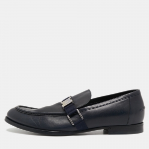 Gucci Navy Blue Leather Buckle Loafers Size 44.5