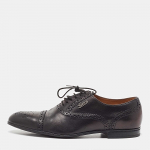 Gucci Black Brogue Leather Lace Up Oxfords Size 40.5