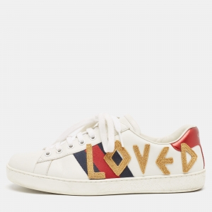 Gucci White Leather Loved Embroidered Ace Sneakers Size 40