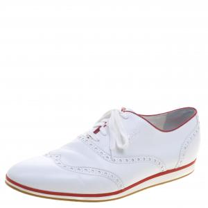 Gucci White Brogue Leather Lace Up Sneakers Size 41.5