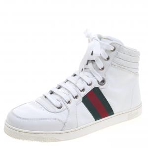 Gucci White Leather Web Detail High Top Sneakers Size 40