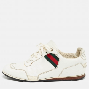 Gucci White  Leather Web Detail Low Top Sneakers Size 41