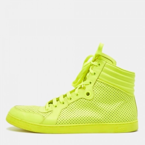 Gucci Neon Green Perforated Leather Lace Up High Top Sneakers Size 43