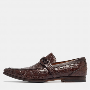 Gucci Brown Crocodile Slip On Loafers Size 42
