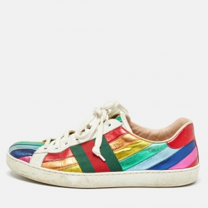 Gucci Multicolor Leather Ace Web Low Top Sneakers Size 41