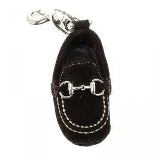 Pre Owned Gucci Brown Moccassin Silver Tone Bag Charm 