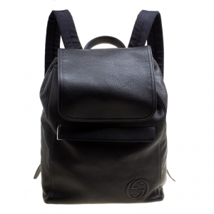 Gucci Black Pebbled Leather Backpack Bag