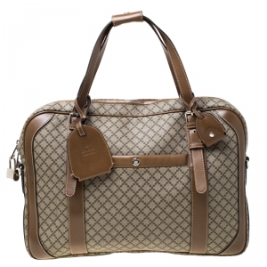 Gucci Beige/Tan Diamante Canvas and Leather Zip Pocket Briefcase
