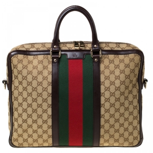 Gucci Beige/Ebony GG Monogram Web Canvas and Leather Briefcase
