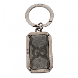 Pre Owned Gucci Grey Leather Guccissima Silver Tone Keyring