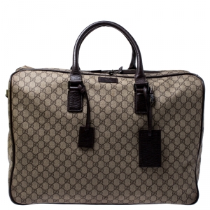 Gucci Beige/Brown Coated Canvas and Leather Weekender Travel Bag