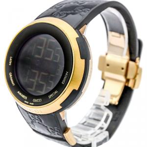 Gucci Black Gold-Plated Steel and Rubber I-Gucci Men's Wristwatch 49MM
