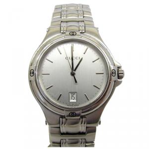 Gucci Silver Stainless Steel 9040M Round Men's Wristwatch 34MM
