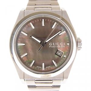Gucci Silver Stainless Steel Pantheon Black Shell Men's Wristwatch 36mm