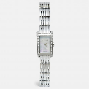 Gucci Mother Of Pearl Diamond Stainless Steel G Metro YA086502 Women's Wristwatch 15 mm