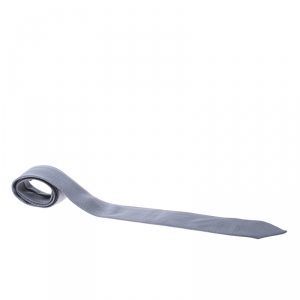 Pre Owned Hermes Grey Printed Silk Heavy Twill Poker Tie 