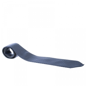 Hermes Navy Blue Angled H Print Silk Tie