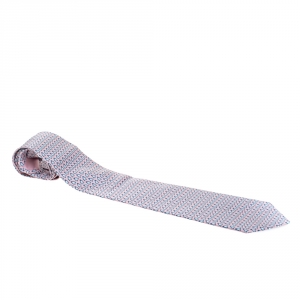 Pre Owned Hermes Pale Pink Penguin Print Traditional Silk Tie