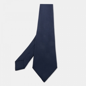 Pre Owned Hermes Navy Blue Faconnee H Silk Jacquard Classic Tie