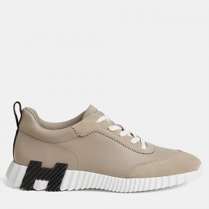 Hermes Bouncing Size 43 Beige Galet Calfskin and Suede Goatskin Sneakers