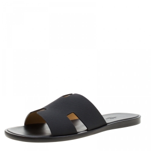Hermes Black Leather Izmir Sandals Size 42.5