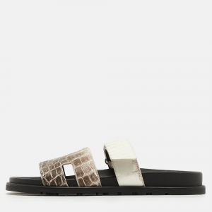 Hermès Brown/White Crocodile Chypre Sandals Size 41.5