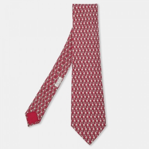 Hermes Pink Whimsical Horses Print Silk Classic Tie