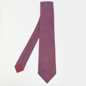 Hermes Burgundy Multicolor Dot Pattern Silk Tie