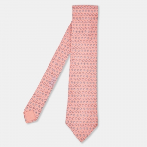 Hermès Peach Paisley Print Silk Tie