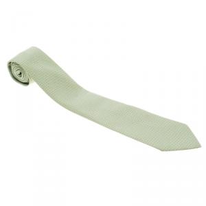 Pre Owned Hermes Green H Figure Pattern Silk Jacquard Tie