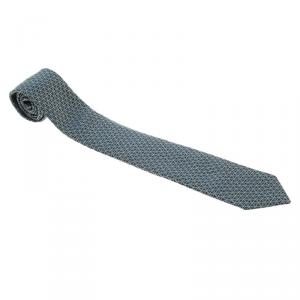 Pre Owned Hermes Navy Blue Patterned Silk Jacquard Tie