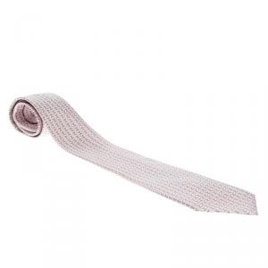 Pre Owned Hermes Pink and Grey Printed Silk Tie