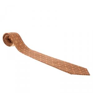Pre Owned Hermes Orange Cursive H Pattern Printed Silk Tie