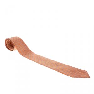 Pre Owned Hermes Orange Chaine d'Ancre Printed Silk Tie