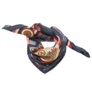 Hermes Multicolor Printed  Monsieur Montres Silk Pochette Square Scarf