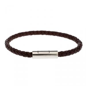 Hermes Goliath Burgundy Braided Leather Palladium Plated Bracelet